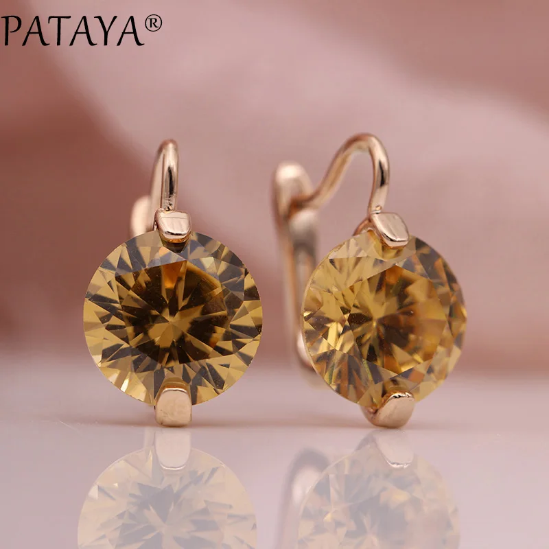 champagne PATAYA новая круглая голубая серьга, женская мода, многоцветные благородные Изящные милые ювелирные изделия, 585 розовое золото, большие серьги с натуральным цирконием - Окраска металла: champagne