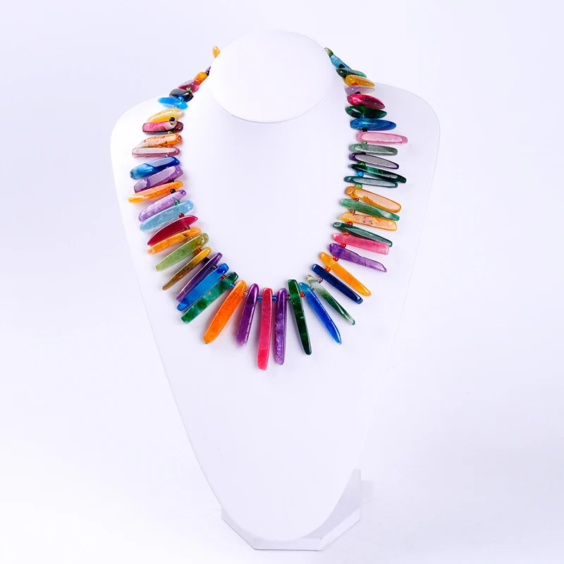 Новое модное разноцветное ожерелье из натурального камня в форме полоски