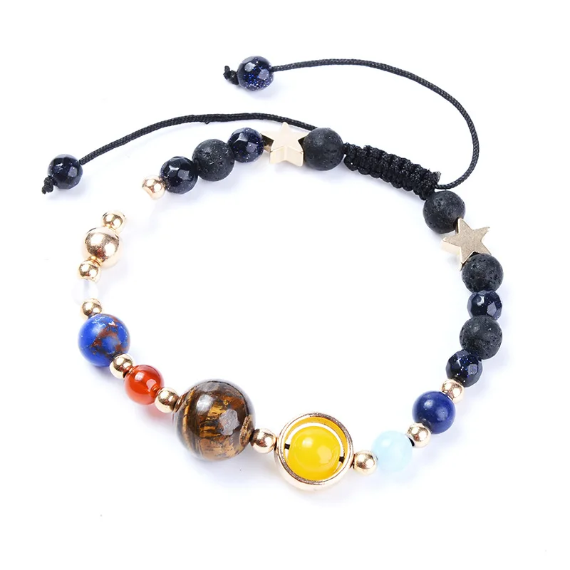 Handmade Universe Galaxy the Eight Planets Solar System Star Natural Stone Beads Bracelet Bangle for Women Men Gifts | Украшения и