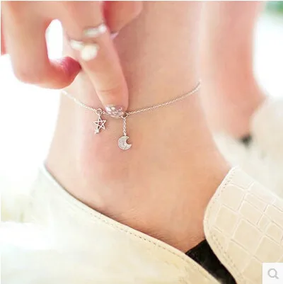 

High Quality Shiny Crystal Star & Moon Platinum Plated Ladies Anklets Jewelry Summer Gift Drop Shipping Women No Fade