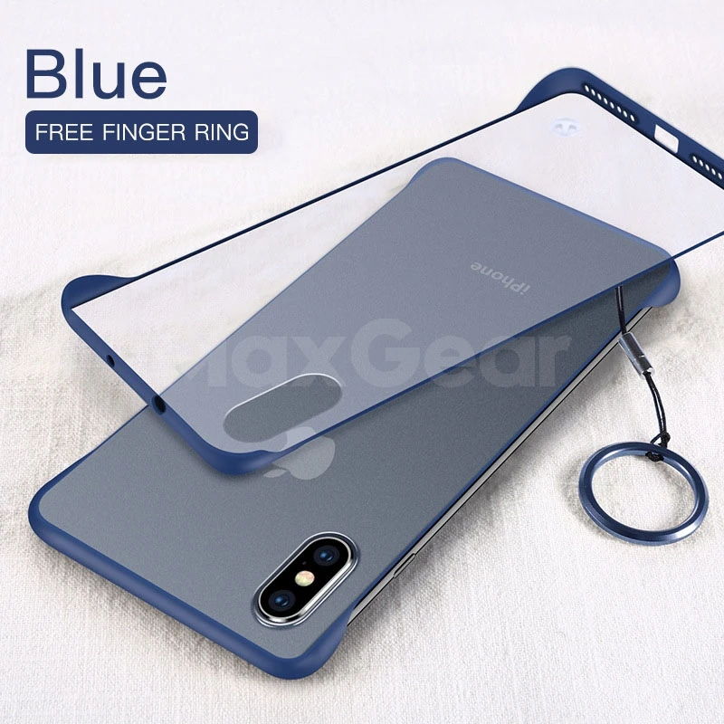 Прозрачный Бескаркасный Матовый Жесткий чехол для телефона для iPhone X 7 6 6S 8 Plus тонкий прозрачный чехол для iPhone XS Max XR с кольцом на палец - Цвет: Blue With Ring