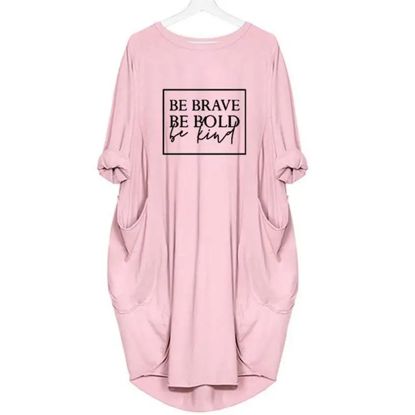 Модная футболка для женщин с надписью Be Brave, с карманами, Топы Harajuku размера плюс, футболка для женщин, забавные хлопковые футболки с графикой для женщин