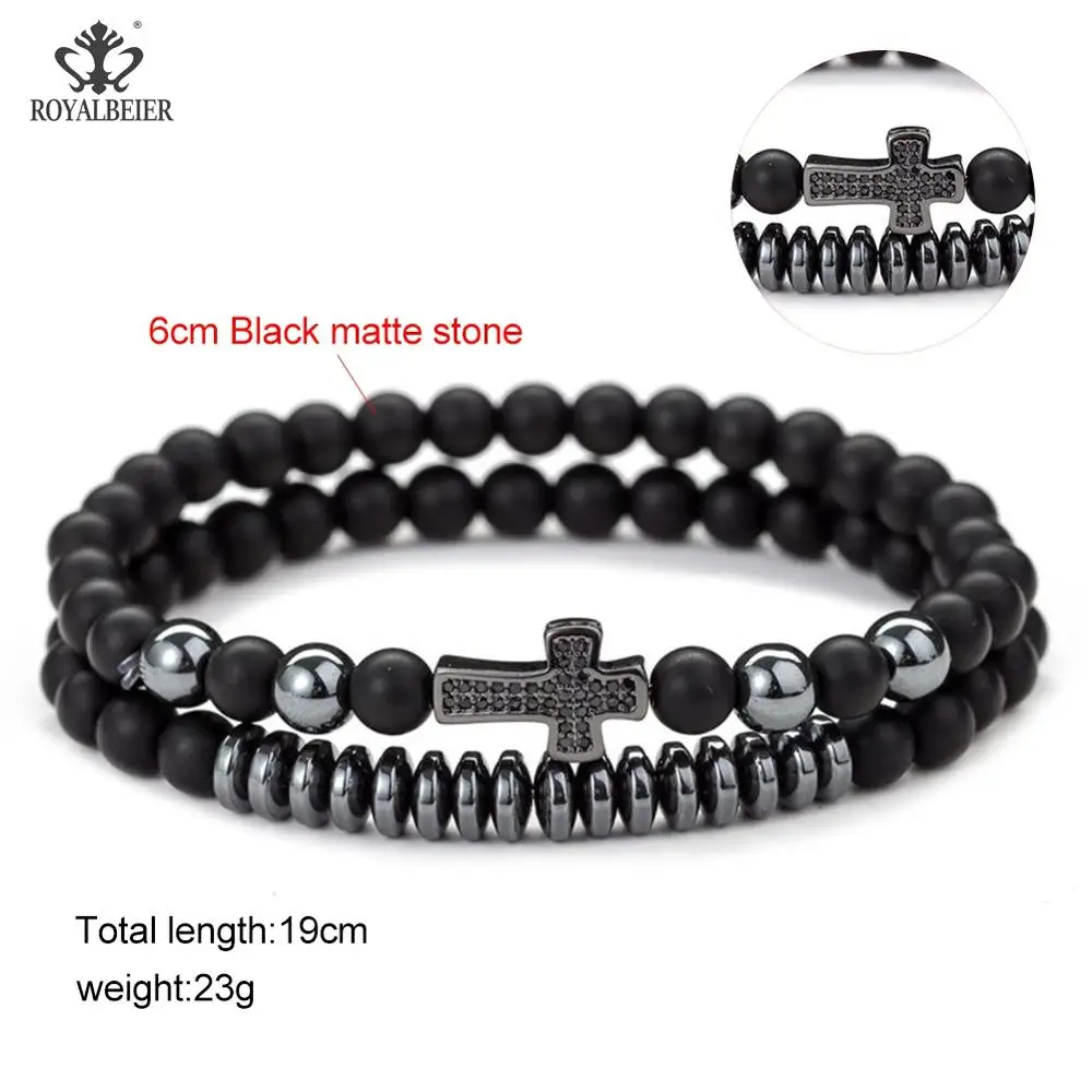 Набор из черного циркониевого крестового браслета 6 мм черный матовый женский и