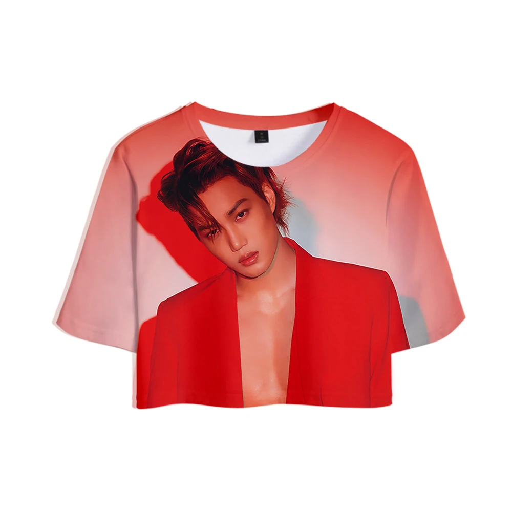 Женский укороченный топ EXO Love Shot с 3D принтом модная летняя футболка коротким