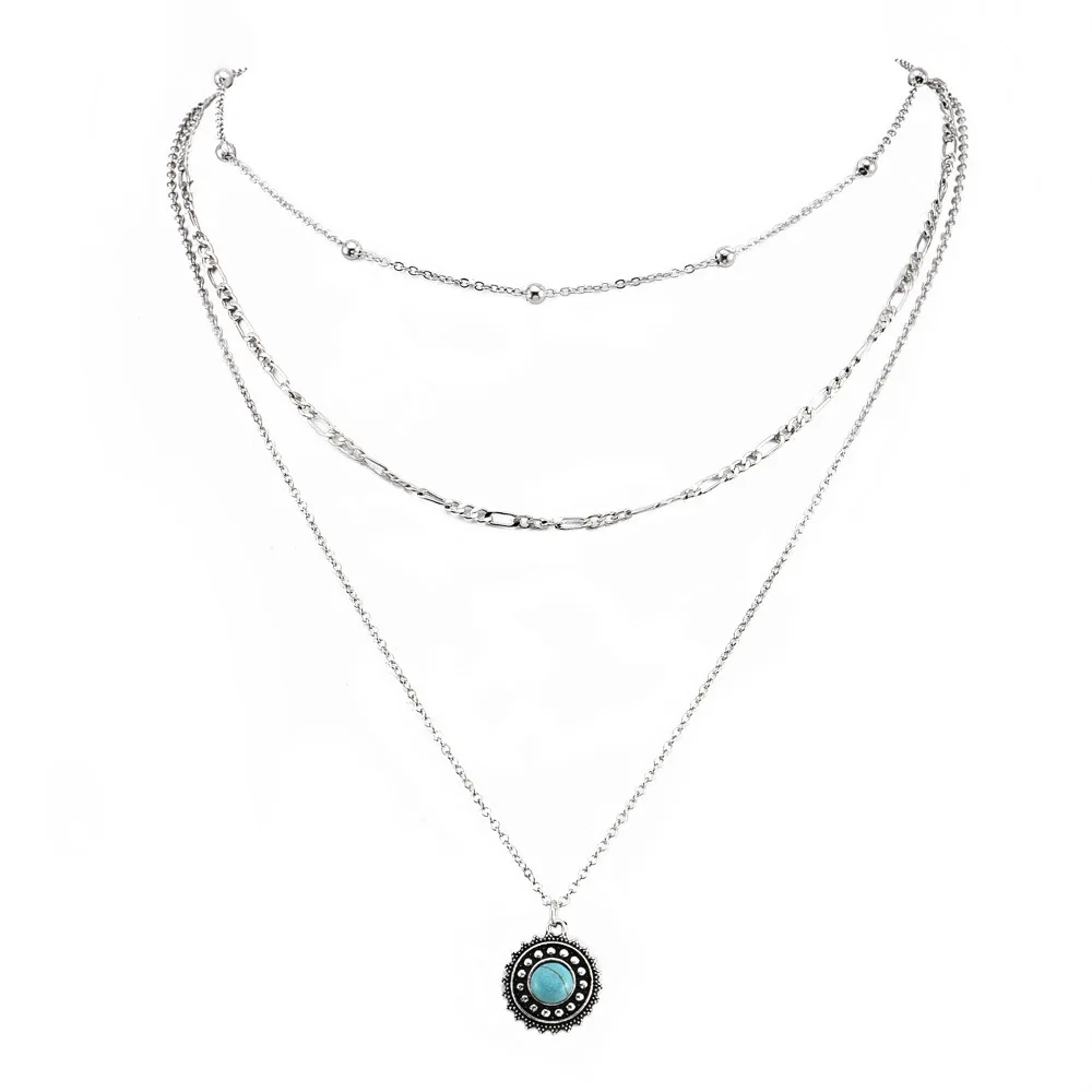 DIEZI Bohemia Multilayer Short Clavicle Chain Necklace For Women Flower Gem Stone Pendant Choker Fashion Jewelry | Украшения и