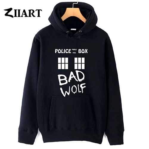 BLACK Bad Wolf/парная одежда с изображением ТАРДИСа из сериала «Доктор Кто», Полицейская коробка с окном, с изображением общественного звонка, мужская осенне-зимняя флисовая толстовка для мальчиков - Цвет: BLACK