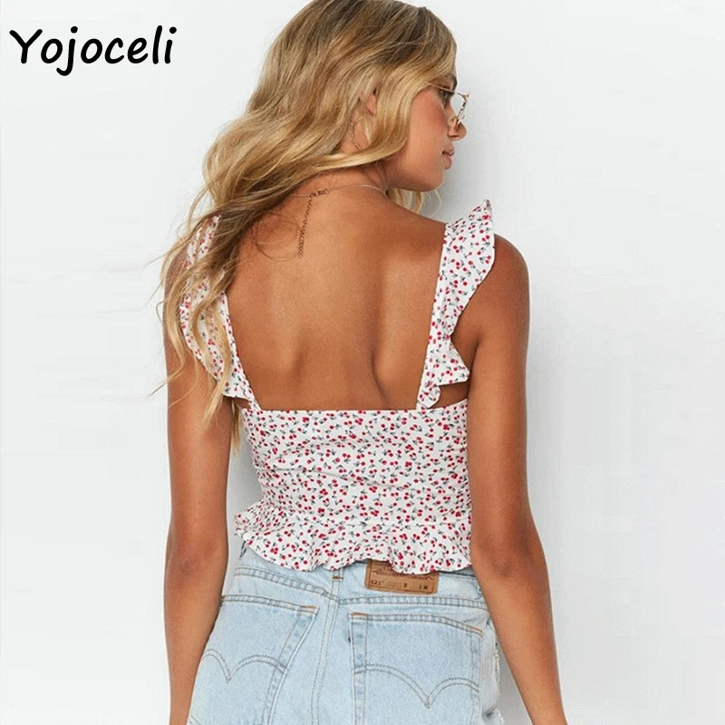 Yojoceli Симпатичные boho летние топы с принтом 2019 женские короткие рюшами рубашка |