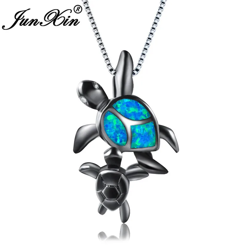 Black Gold Blue Opal JUNXIN мамы и ребенка черепаха кулон Радуга огненный опал Ожерелья Для женщин 925 пробы серебро заполнено белый фиолетовый зеленый опал колье - Окраска металла: Black Gold Blue Opal
