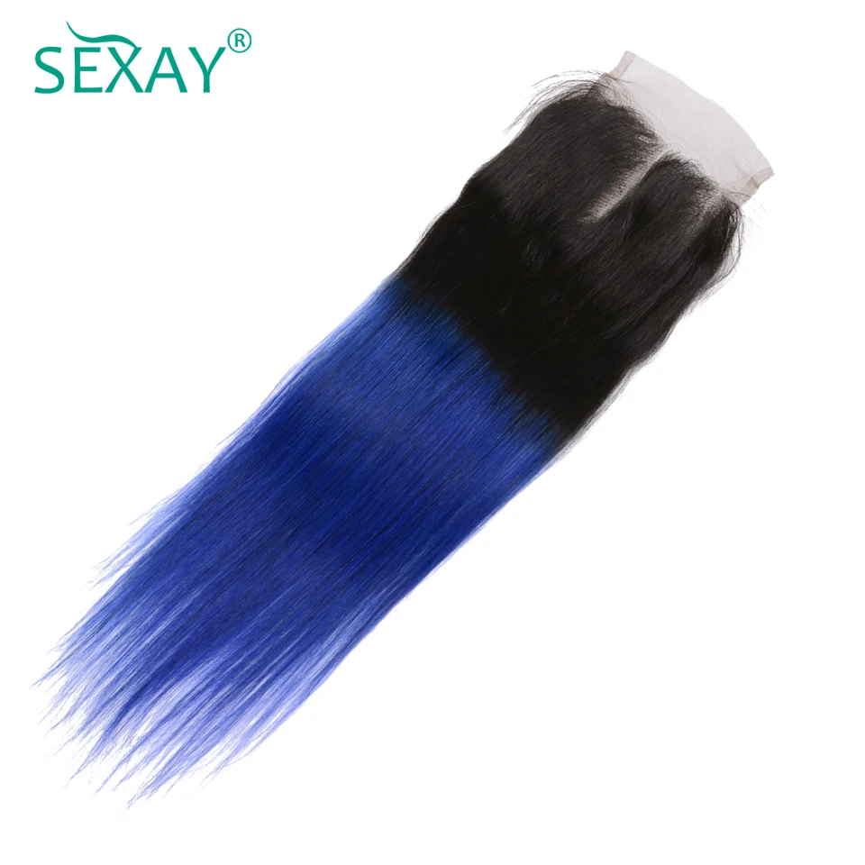 Sexay Ombre синие Hd Кружева Закрытие бразильские прямые человеческие волосы для наращивания цветной двойной нарисованные человеческие волосы Закрытие с волосами младенца