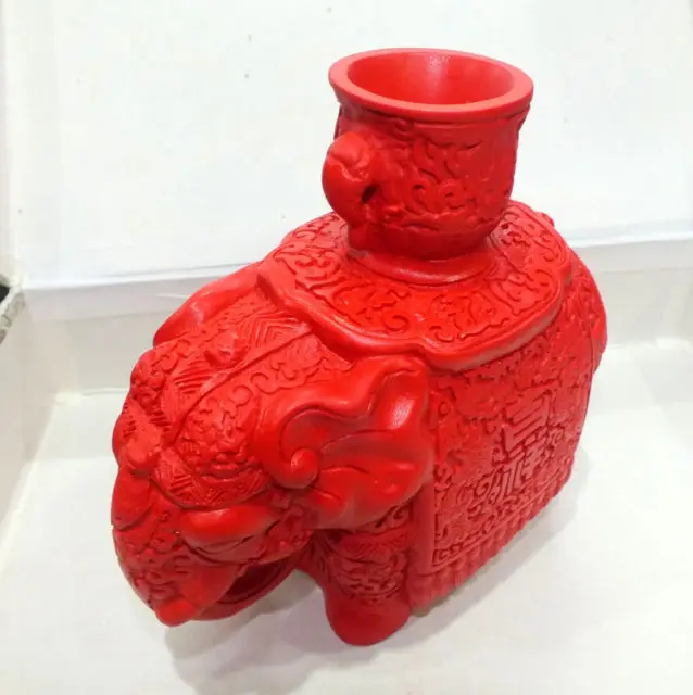 Exquisite Chinese Traditional Technology Red Lacquerware Elephants Statue Candlestick | Дом и сад