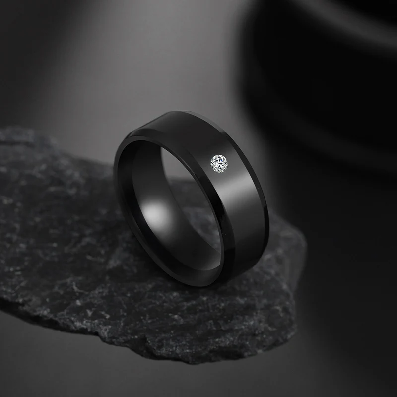 Black 8mm ELSEMODE, черное титановое кольцо, циркон для мужчин и женщин, заводские прямые антиаллергенные кольца для влюбленных пар, гладкие простые обручальные кольца - Цвет основного камня: Black 8mm