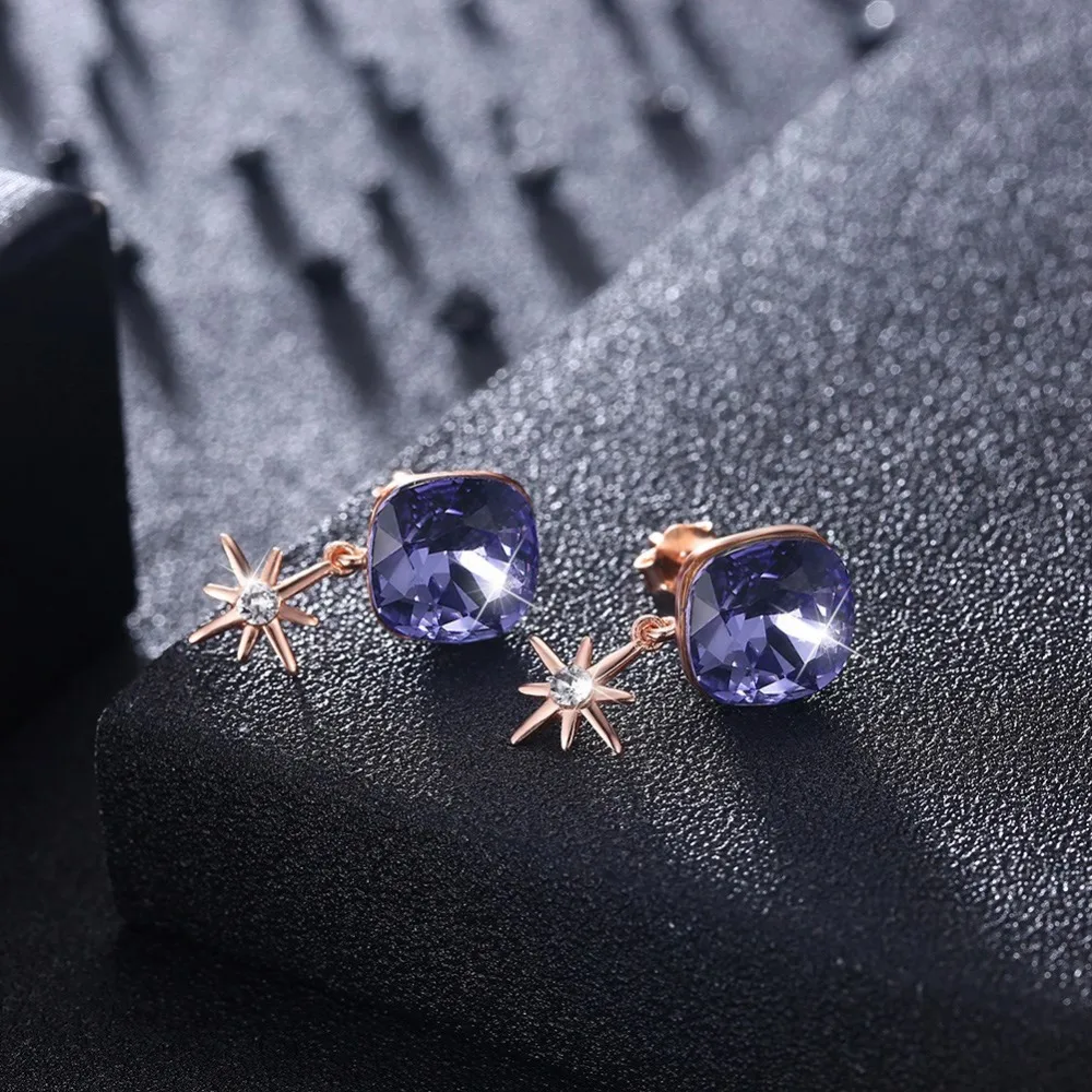 Серьги-капли LEKANI с кристаллами Swarovski, 925 квадратные серьги с подвеской, Женские Ювелирные изделия из розового золота, романтические серьги-капли