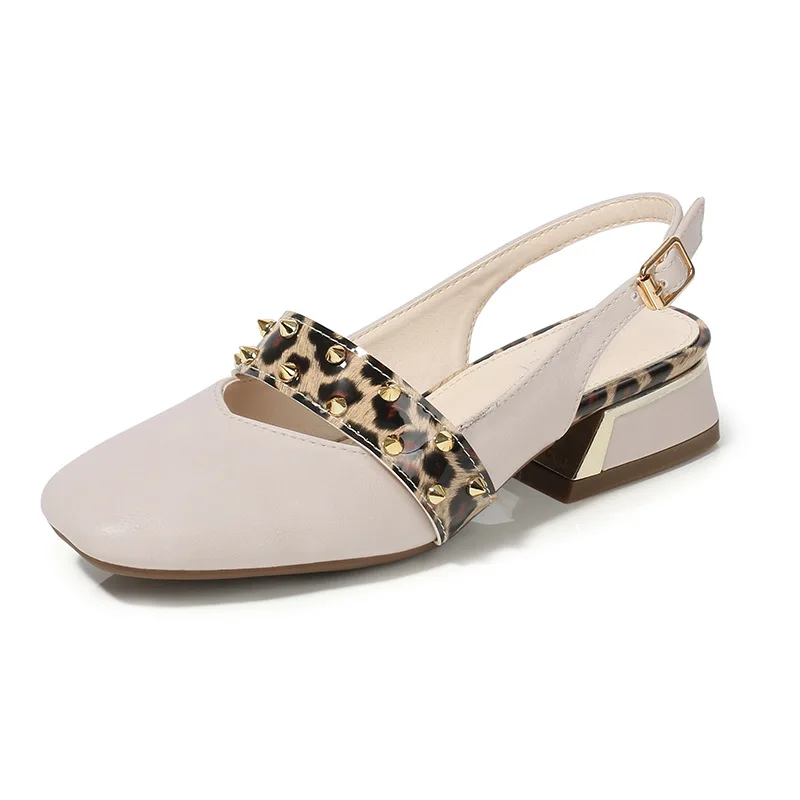 Леопардовые сандалии женские летние туфли на толстом каблуке с квадратным