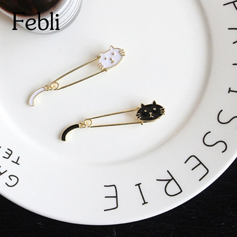 Febli сплав Cat Броши белый черный свитер Интимные аксессуары прекрасный Последняя