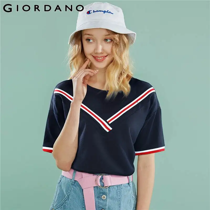 Giordano женская футболка женские толстовки контрастного цвета v-образный дизайн
