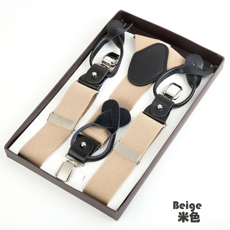 Beige Модные Подтяжки Y-back форма двойного назначения зажимы на мужской кнопки подтяжки кожаные брюки suspensorio Жених 10 цветов NBD9115 - Цвет: Beige
