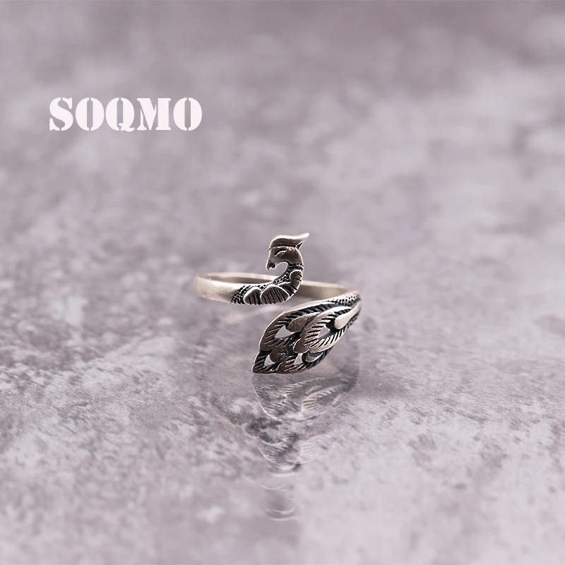 Женское Открытое кольцо SOQMO из чистого серебра 990 пробы с Фениксом и пионами