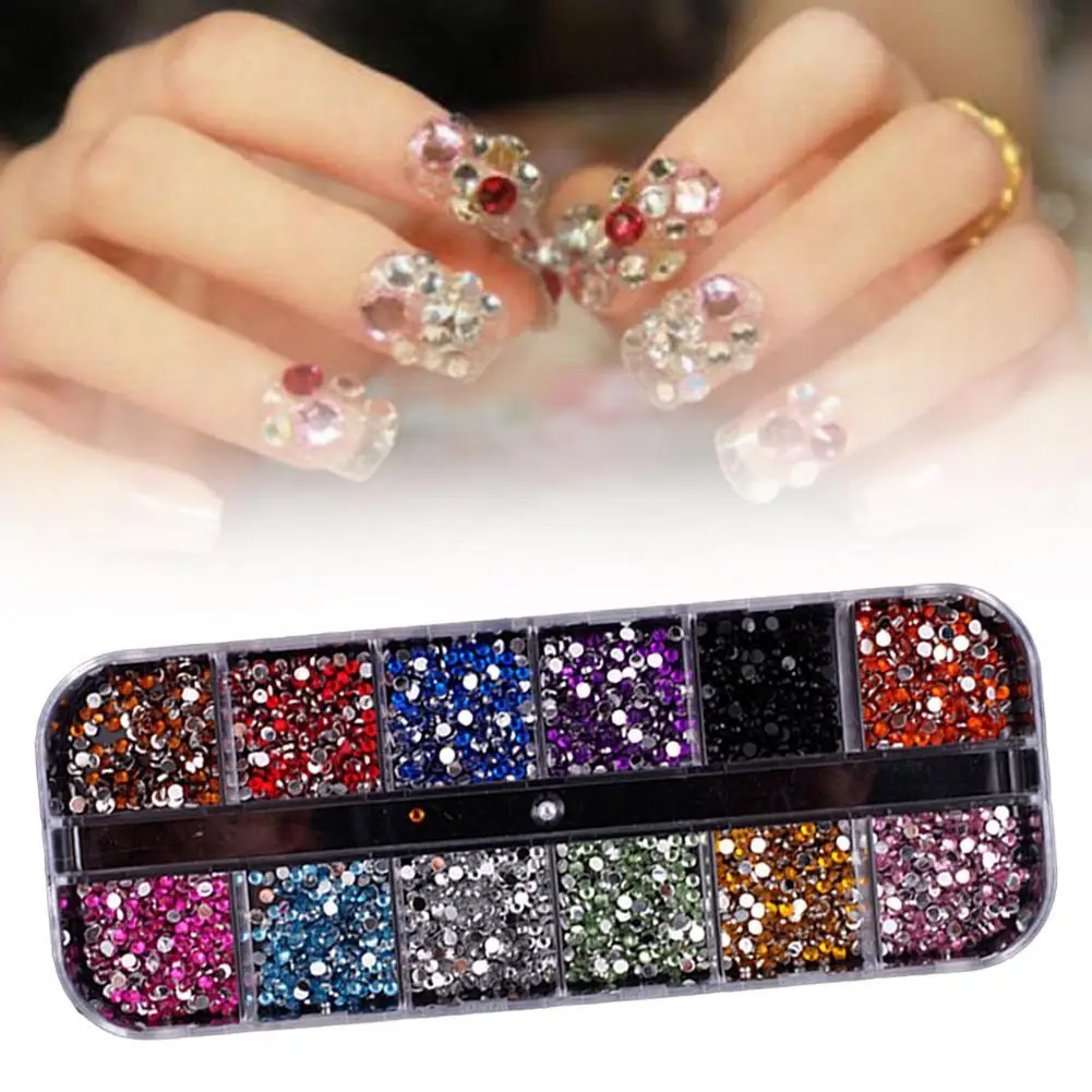 12 видов цветов Круглый Стразы жесткий чехол Дизайн ногтей Советы наклейки