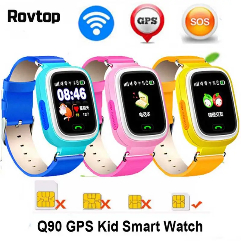Rovtop Q90 GPS Детские Смарт часы телефон детские 1 22 дюймов цветной сенсорный экран WIFI