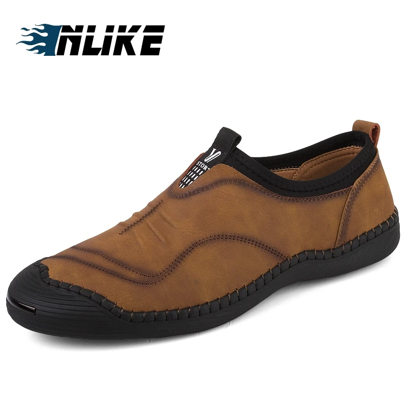 

Inlike Genuine Leather Casual Shoes Men Handmade Vintage Shoes Slip On