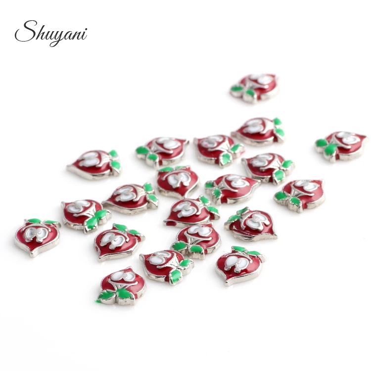 F107 модный эмалевый красный подвески-персики подходят для памяти Стеклянные