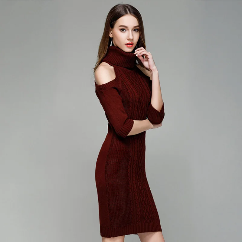 Зимний Теплый женский свитер 2019 свободная водолазка без бретелек на плечах