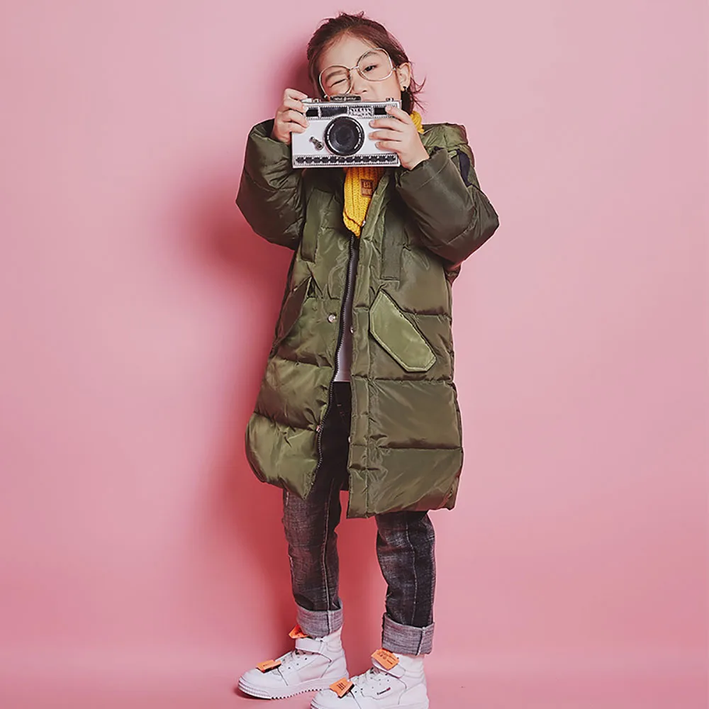 Новый 2018 Детская зимняя куртка-пуховик Зимняя куртка для мальчиков и девочек