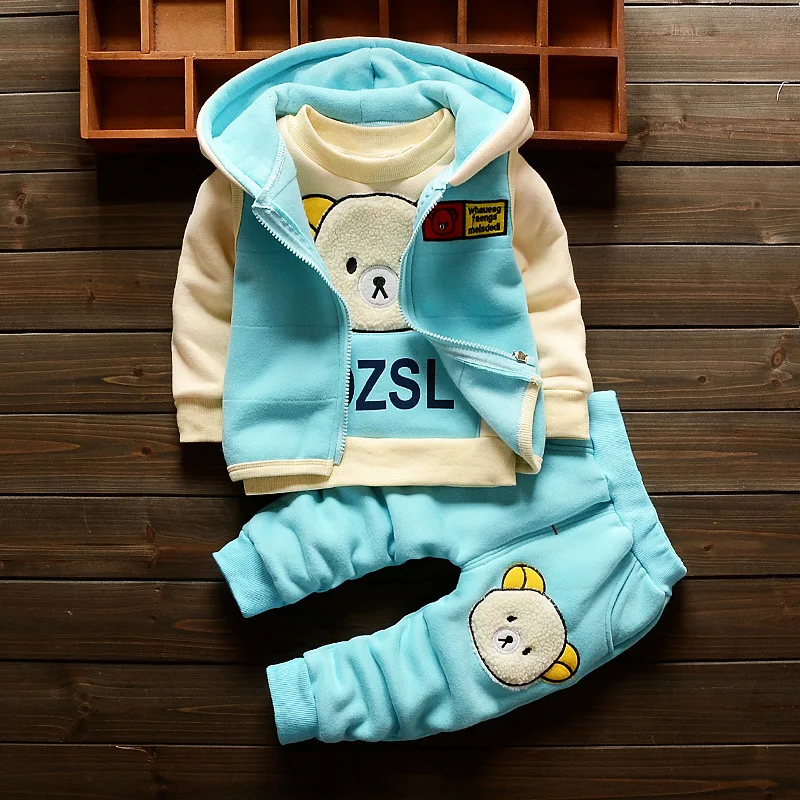Baby Girl Winter Clothes Hot Sell Cartoon Bear Hooded Vest + Full Sleeved T-shirts Tops Pants Outfits Kids Bebes Jogging Suits | Детская