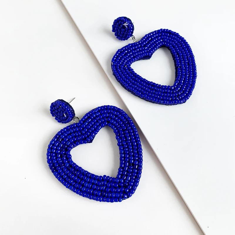 Handmade Beaded Earrings Jewelry Wedding Bridal Special Gift Bohemian Red Love Heart Fringed Drop Dangle Earrings Party