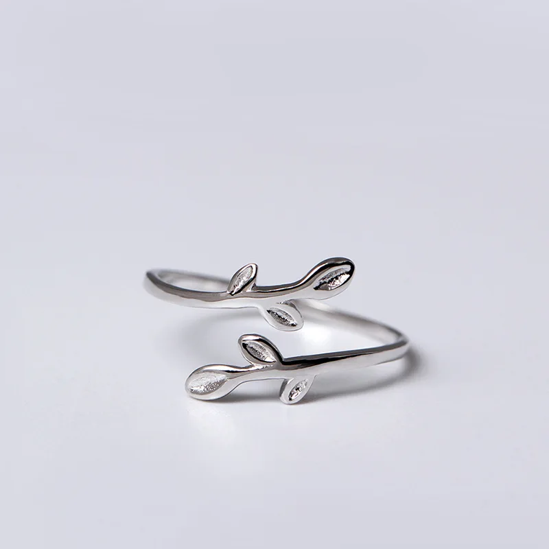 leaf open ring 100% Sterling 925 silver Jewelry Vintage Adjustable rings for women gift free size | Украшения и аксессуары