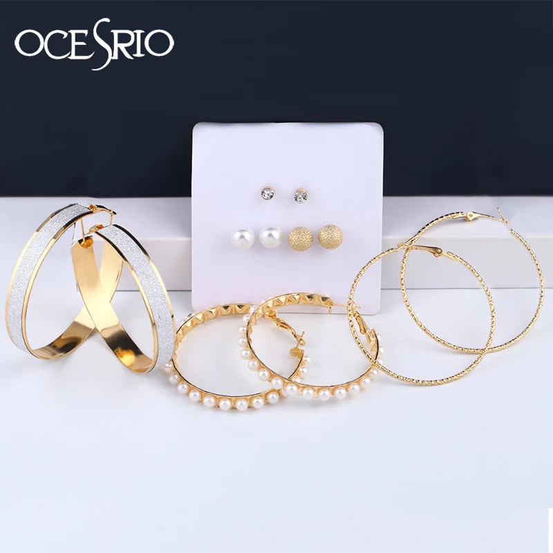Punk Style Oversize Big Round Gold Hoop Earrings Set For Women Statement Jewelry Female Fashion Pearl Circle Earring ers-q45 | Украшения и