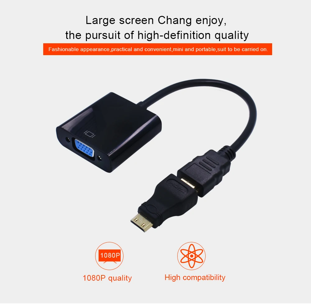 TISHRIC мини микро разъемы HDMI к VGA кабель адаптер мужчин и женщин видео конвертер для HDMI2VGA адаптер ноутбука ПК