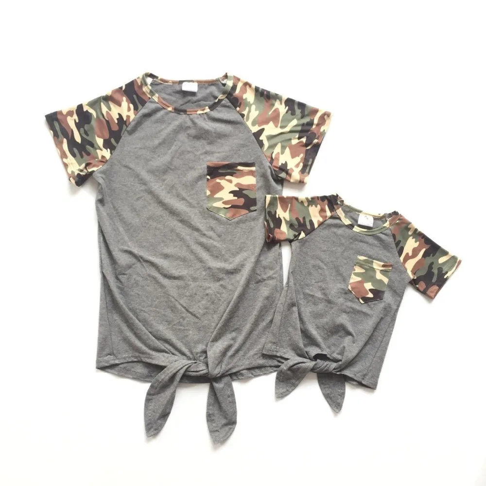 Летние футболки для маленьких девочек и мам детская серая рубашка камуфляжного