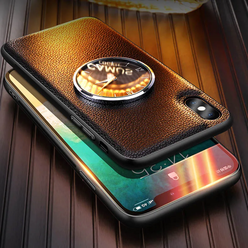 Leanonus настоящие часы Чехол для iPhone X XS Max XR противоударный кожаный чехол для iPhone 7 8 Plus Coque Capa