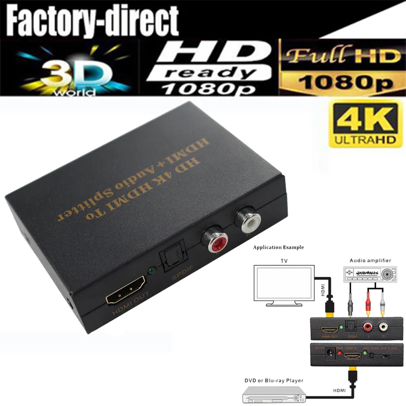 4K HDMI аудио экстрактор сплиттер ARC адаптер к SPDIF 5 1 каналов + L/R с функциями * 2K для DVD