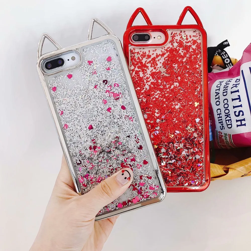Милый Кот уха жидкость чехол для iPhone 7X8 6 S Plus защитный кожух корпус аксессуары |