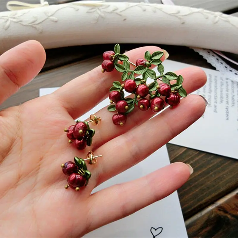 YHJ Natural Pearls earrings vintage Green that bake Paint Cranberry Women jewelry | Украшения и аксессуары