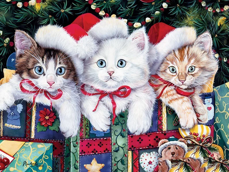 Алмазная 5D Вышивка Рождественская кошка полное покрытие вышивка крестиком