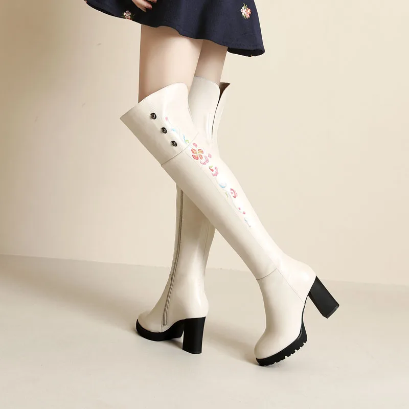 Новинка женские зимние сапоги выше колена из натуральной коровьей кожи с