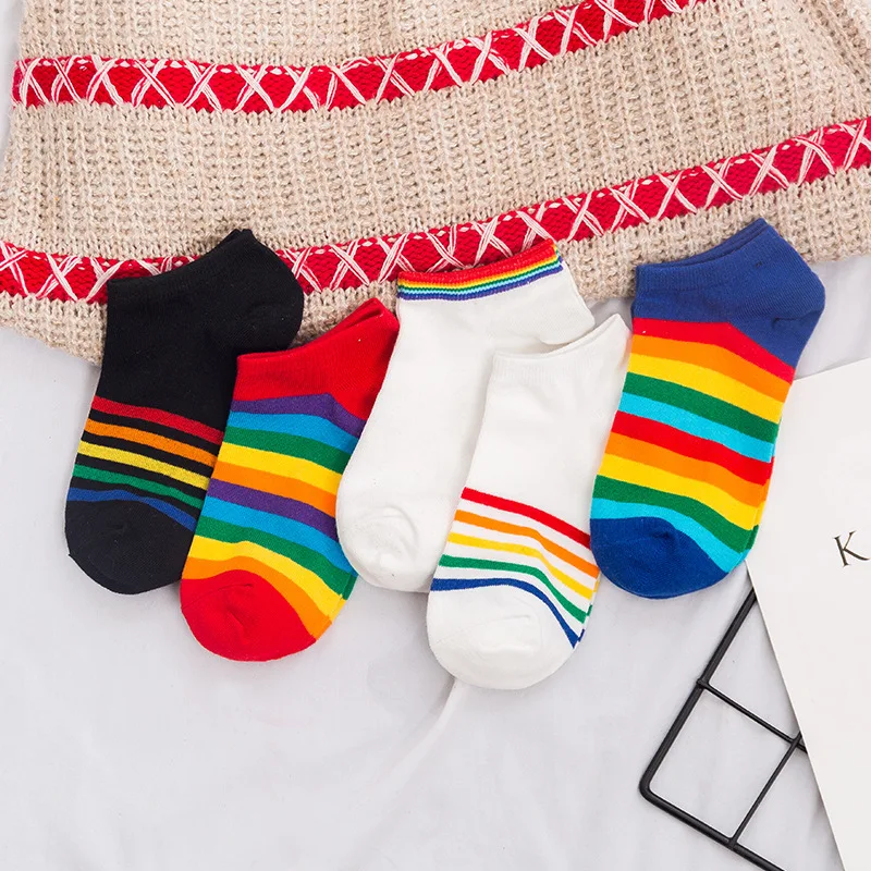 

SP&CITY Vogue Rainbow Women Short Socks Colored Patterned Ankle Socks Cute Harajuku Cotton Low Socks Girls Student Cool Sox