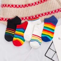 spcity vogue rainbow women short socks colored patterned ankle socks cute harajuku cotton low socks girls student cool sox