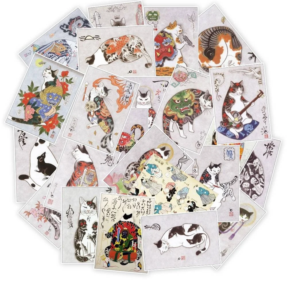 E064(25Pcs) 25 шт./лот, японский самурайский тату Кот, наклейки для автомобиля, ноутбука, ПВХ, рюкзак для велосипеда, домашняя наклейка, сделай сам, водонепроницаемые ПВХ наклейки для игрушек - Цвет: E064(25Pcs)