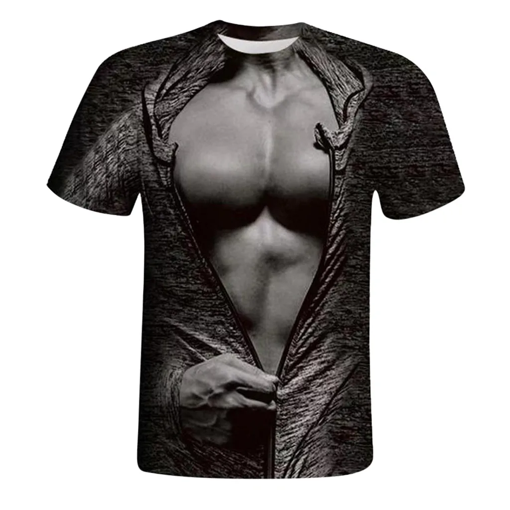 Short sleeve Men's Funny 3D Muscle Printing Fitness Elastic Sleeve T-shirt Top Drop Shipping Blouse Sprinting | Мужская одежда