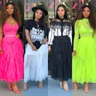 Юбка-пачка Женская Повседневная неоново-зеленая, сетчатая, с высокой талией, летняя, 2019