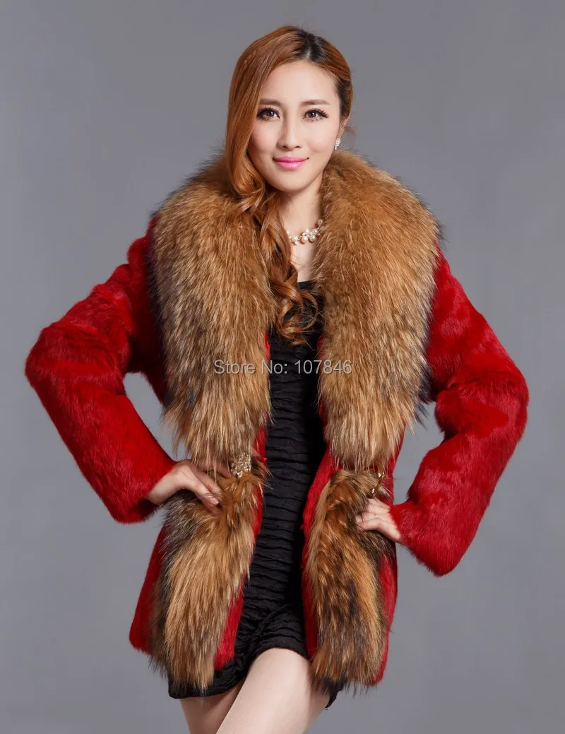 2017 Модные женские натуральный кроличий мех Мех животных куртка енота меховой