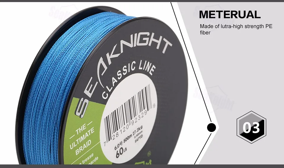 SeaKnight новая классическая многофиламентная плетеная PE леска 500 м 6лб-80lb 4 нити плавающая Водонепроницаемая леска для ловли карпа