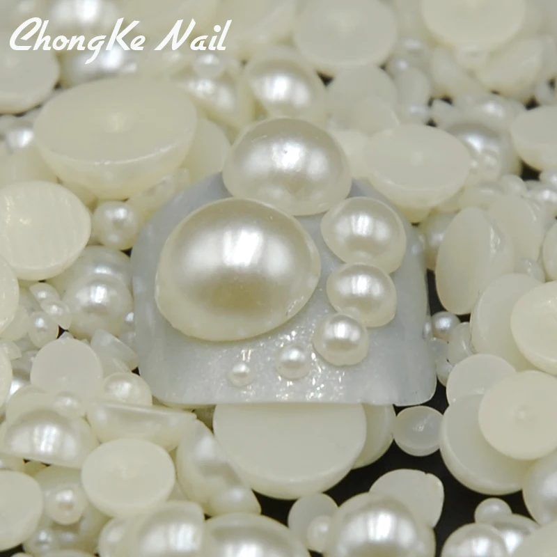 Полукруглые бусины разных размеров для украшения ногтей цвет слоновой