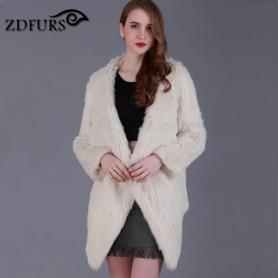 ZDFURS * Подлинная вязаный мех кролика шуба из меха Модная женская вязанная шапка