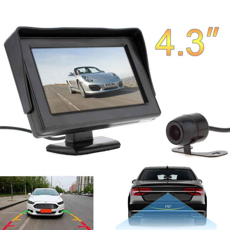 

4.3'' HD 480 x 234 Resolution 2-Channel Video Input TFT-LCD Screen Car Rear View Monitor +DC 12V Waterproof Car Rear View Camera