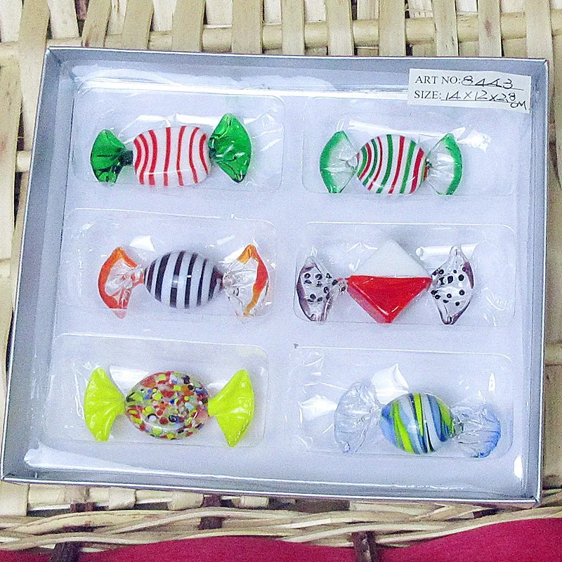 Стеклянные конфеты в полоску из муранской проволоки 6 шт. на заказ антикварные